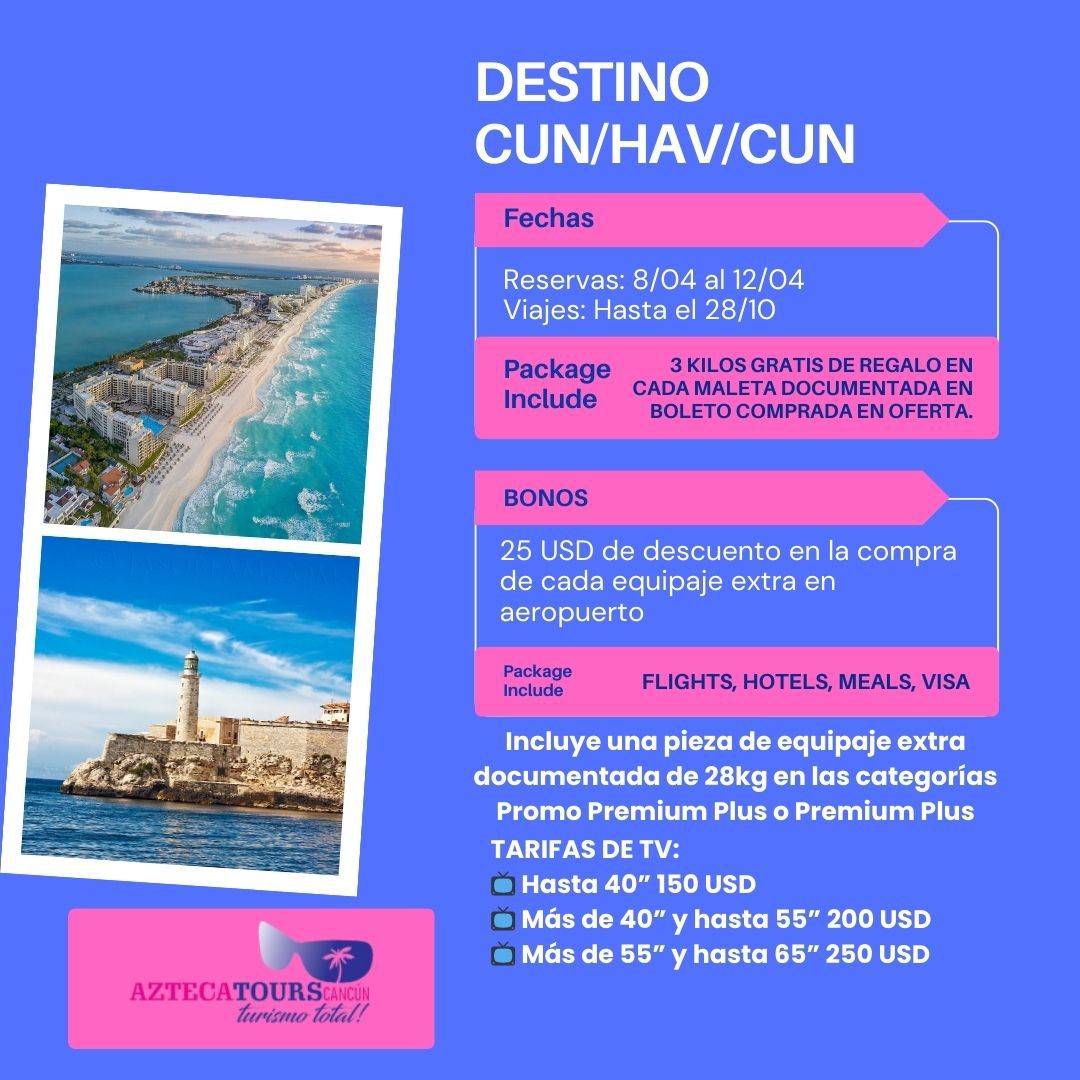 Destination CUN-HAV-CUN Cuba Mexico Best Offers
